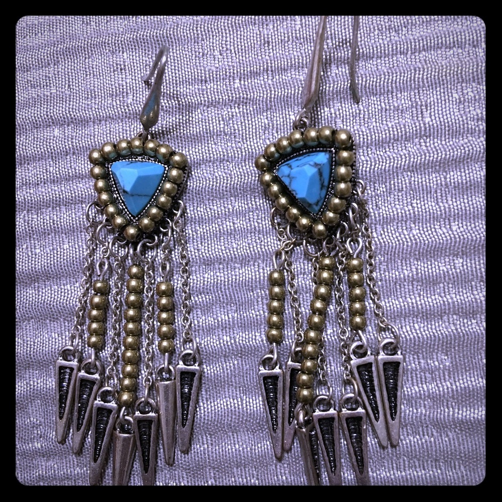Turquoise and silver dangling earrings